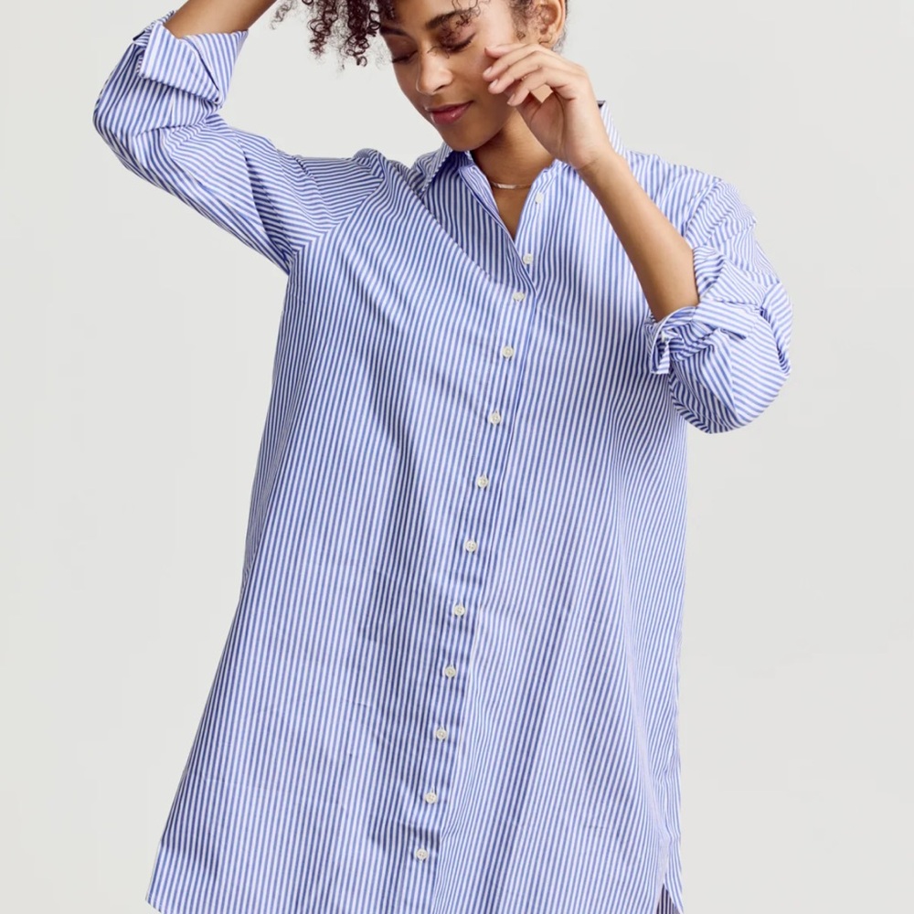 Small the Shirt by Rochelle Behrens Blue and White Striped shirtdress